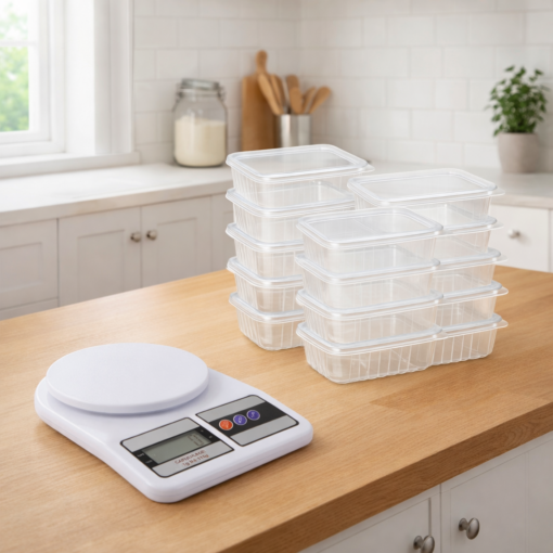 Kit Balança de Cozinha e Pote Descartável 120uni