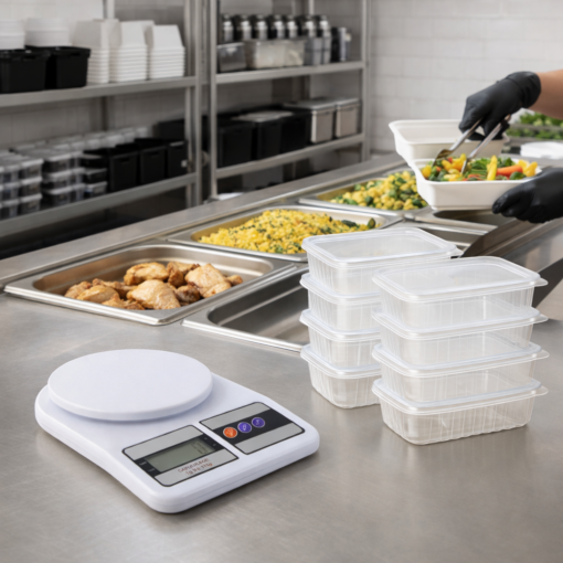 Kit Balança de Cozinha e Pote Descartável 120uni