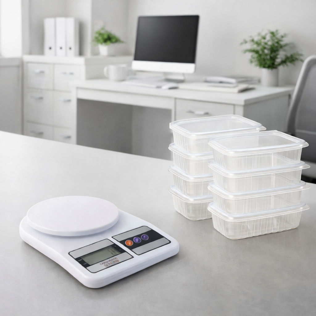 Kit Balança de Cozinha e Pote Descartável 24uni