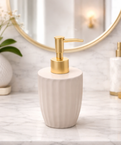 Porta Sabonete Liquido Ceramica Canelatta Creme 330ml Lyor Elegante para Banheiro