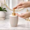 Porta Sabonete Liquido 330ml Ceramica Canelatta Creme Lyor Elegante para Banheiro