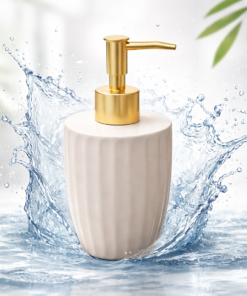 Porta Sabonete Liquido Ceramica Canelatta Creme 330ml Lyor Elegante para Banheiro