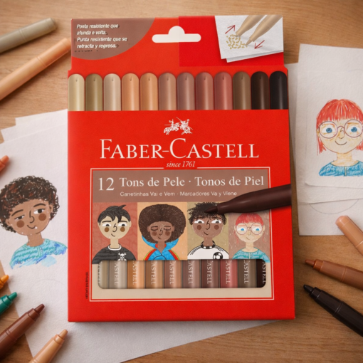 Canetinha Vai e Vem Tons de Pele Faber Castell Lavável Ideal Para Escola e Artes