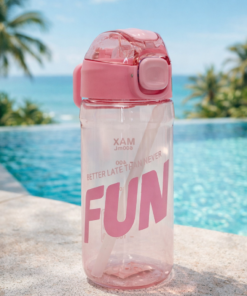 Garrafa Plástica 600ml com Canudo Retrátil e Tampa com Trava Ideal para Academia Escola e Dia a Dia