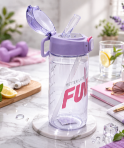 Garrafa Plástica 600ml com Canudo Retrátil e Tampa com Trava Ideal para Academia Escola e Dia a Dia