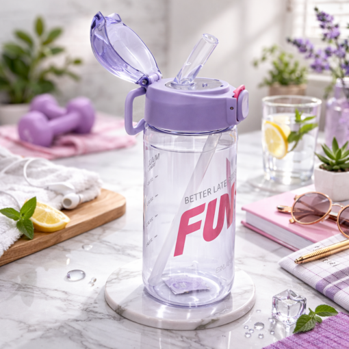 Garrafa Plástica 600ml com Canudo Retrátil e Tampa