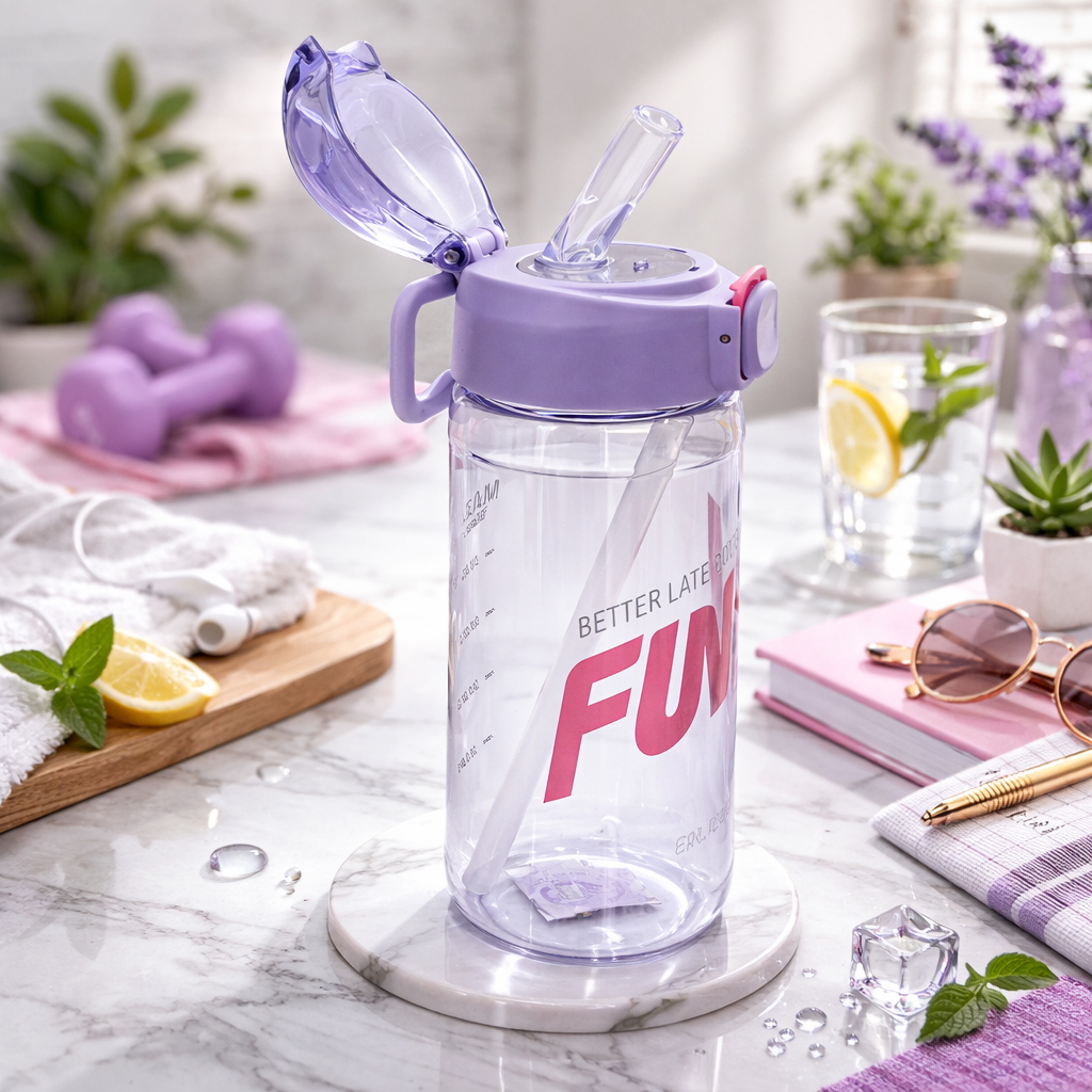 Garrafa Plástica 600ml com Canudo Retrátil e Tampa com Trava Ideal para Academia Escola e Dia a Dia