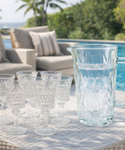 Kit 12 Taças de Vidro com Jarra Lapidada Transparente para Água Suco e Bebidas