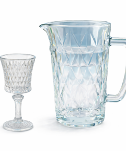 Kit 12 Taças de Vidro com Jarra Lapidada Transparente para Água Suco e Bebidas
