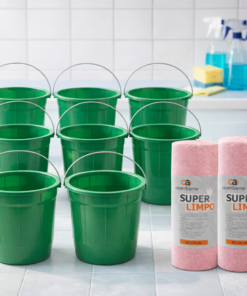 Kit 8 Baldes de 8L e 3 Pano Microfibra 20 folhas