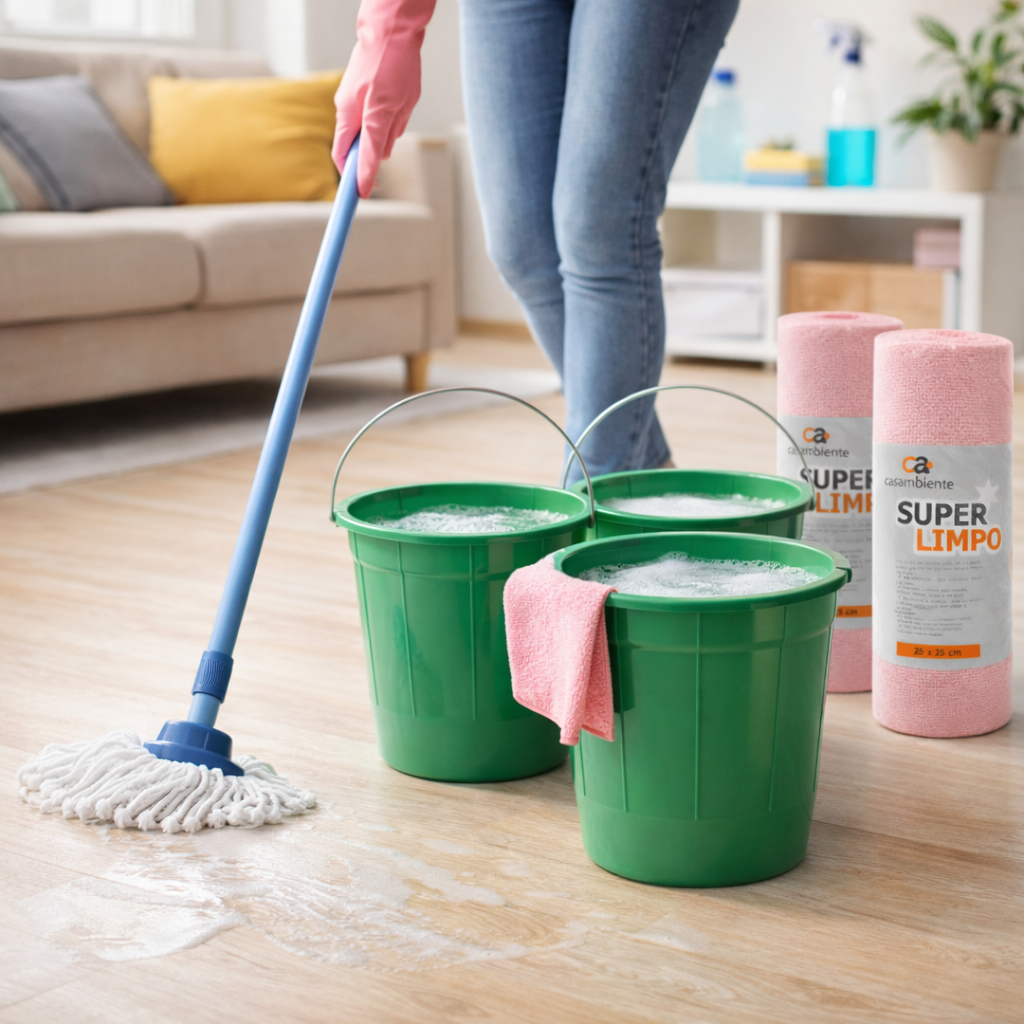 Kit 8 Baldes de 8L e 3 Pano Microfibra 20 folhas