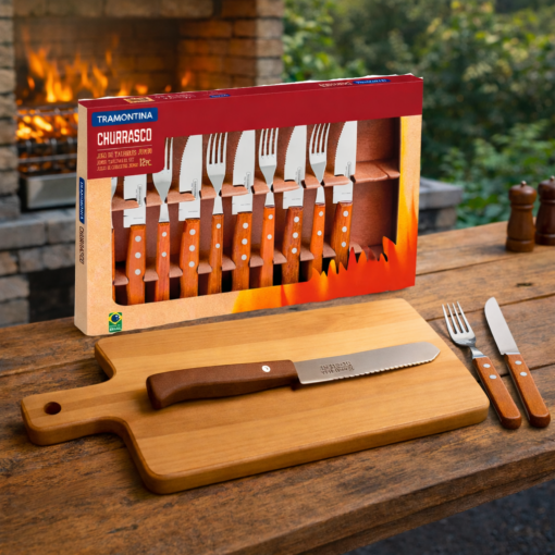 Kit Tábua de Corte + Talheres para Churrasco Tramontina