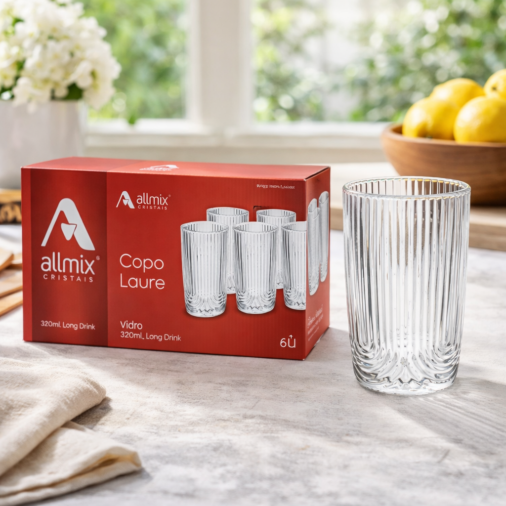 Jogo 6 Copos Vidro 250ml Laure Allmix Transparente