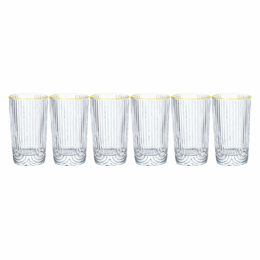Jogo 6 Copos de Vidro Long Drink 420ml Borda com Filete Dourado