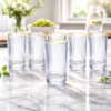Jogo 6 Copos de Vidro Long Drink 420ml Borda com Filete Dourado