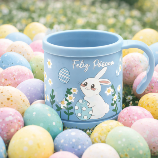 Caneca Infantil Plástica 200ml Decorada Tema Páscoa Colorida