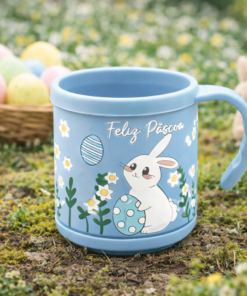 Caneca Infantil Plástica 200ml Decorada Tema Páscoa Colorida