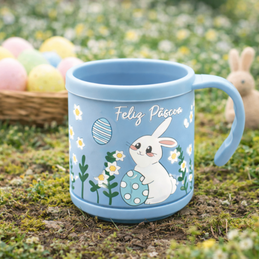 Caneca Infantil Plástica 200ml Decorada Tema Páscoa Colorida