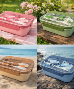 Kit 4 Potes de Marmita Divisória com Talheres para Alimentos