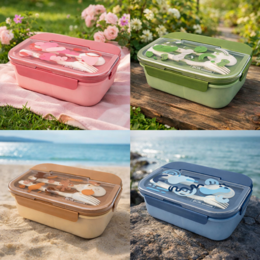 Kit 4 Potes de Marmita Divisória com Talheres para Alimentos