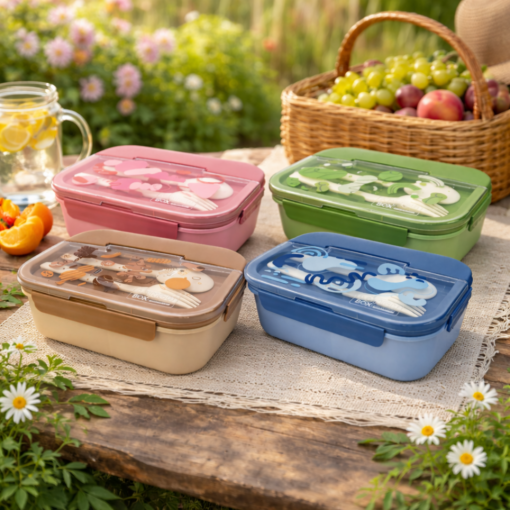 Kit 4 Potes de Marmita Divisória com Talheres para Alimentos
