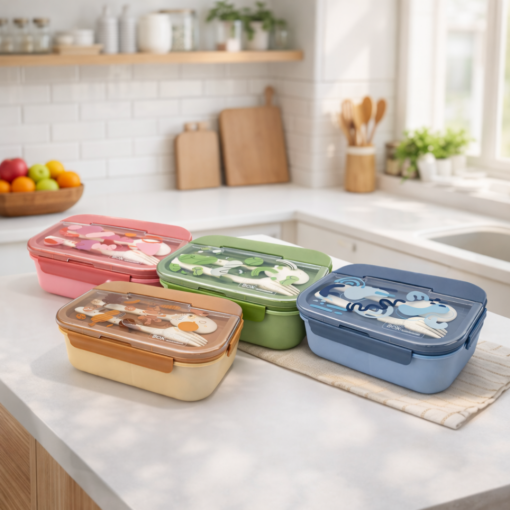 Kit 4 Potes de Marmita Divisória com Talheres para Alimentos