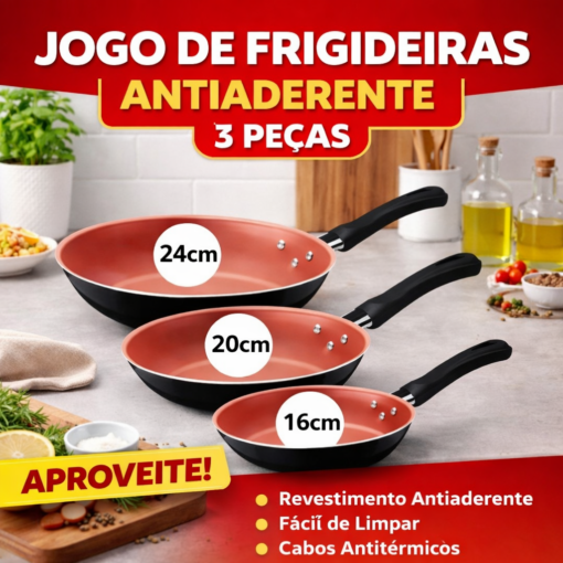 Kit 3 Frigideiras Tramontina Caribe Alumínio Antiaderente Starflon Cozinha 16 20 24 cm