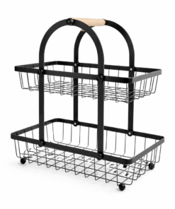 Fruteira de Metal Dupla Preta Organizador de Cozinha