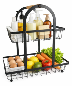 Fruteira de Metal Dupla Preta Organizador de Cozinha