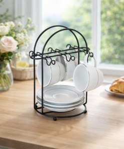 Suporte Preto para Xícara de Chá Elegante e Funcional