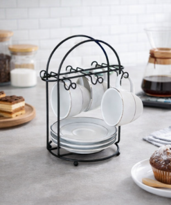 Suporte Preto para Xícara de Chá Elegante e Funcional