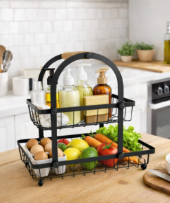 Fruteira de Metal Dupla Preta Organizador de Cozinha