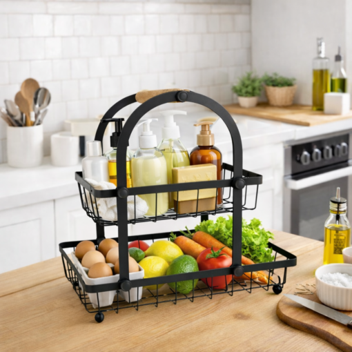Fruteira de Metal Dupla Preta Organizador de Cozinha