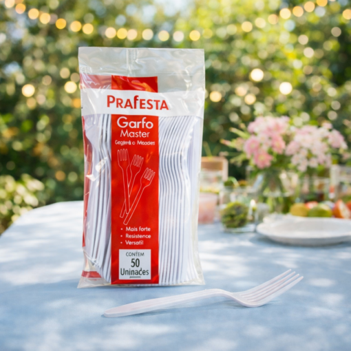 Garfo Plástico Branco Master Descartável Pacote 50 Unidades