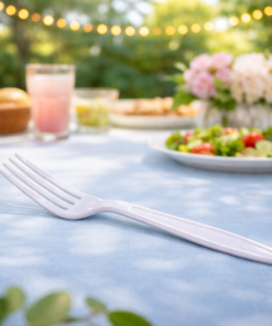 Garfo Plástico Branco Master Descartável Pacote 50 Unidades