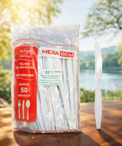 Faca Plástica Reforçada Branca 50 Unidades Descartável