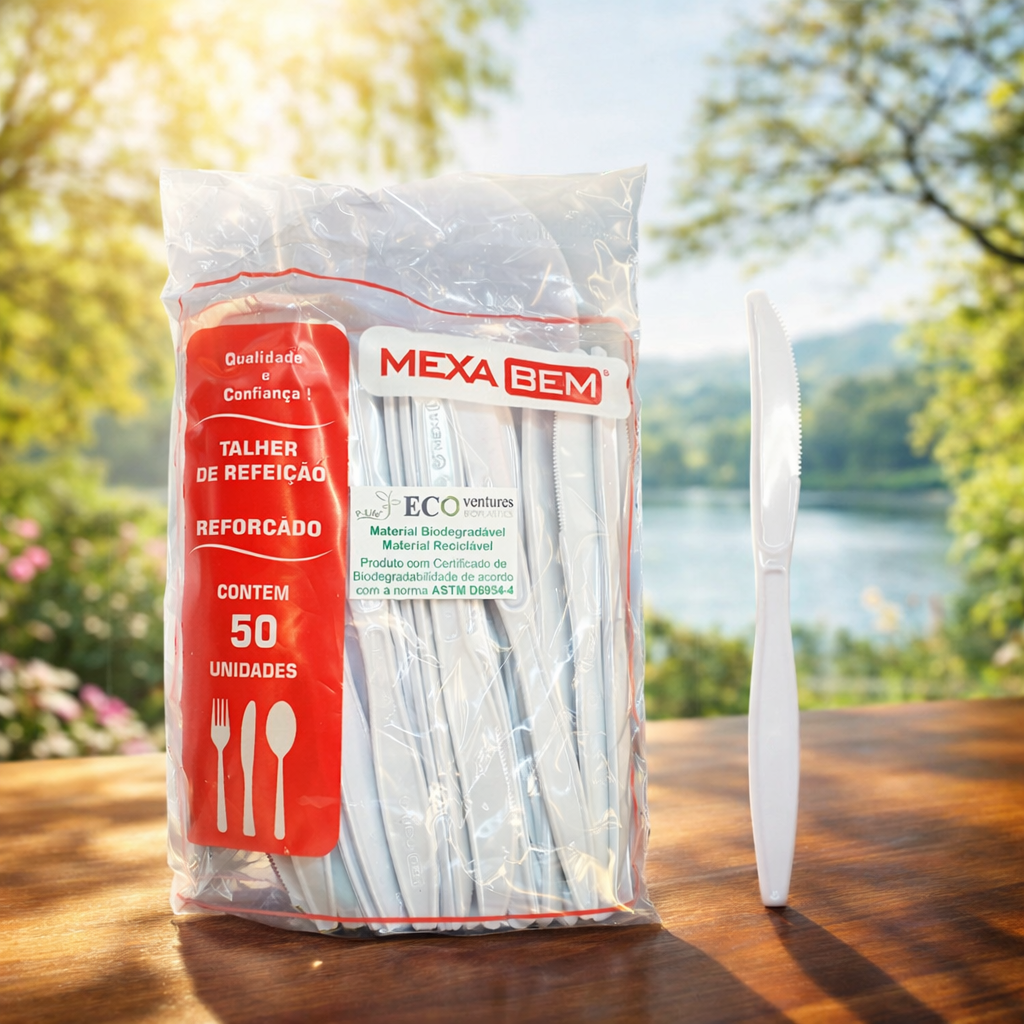 Faca Plástica Reforçada Branca 50 Unidades Descartável