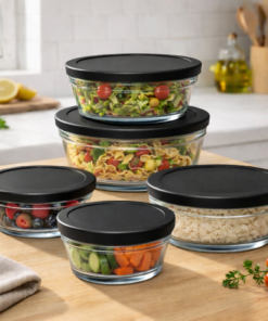 Conjunto 5 Potes de Vidro Redondo Cairo com Tampa