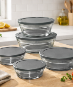 Conjunto 5 Potes de Vidro Redondo Cairo com Tampa