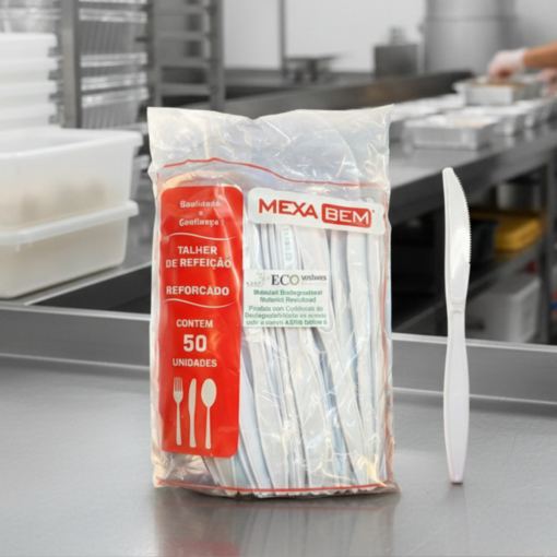 Faca Plástica Reforçada Branca 50 Unidades Descartável