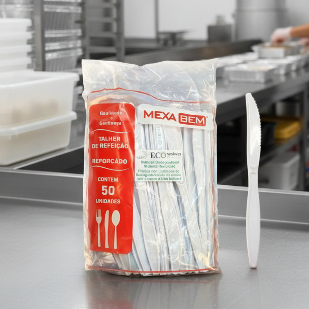 Faca Plástica Reforçada Branca 50 Unidades Descartável