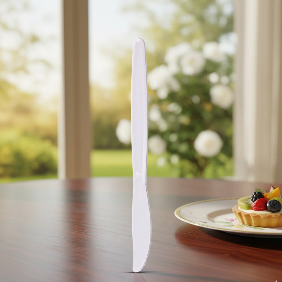 Faca Plástica Reforçada Branca 50 Unidades Descartável