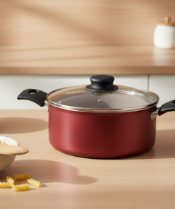 caçarola antiaderente com tampa vermelha