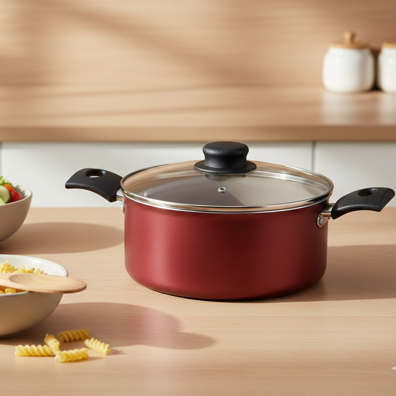 caçarola antiaderente com tampa vermelha
