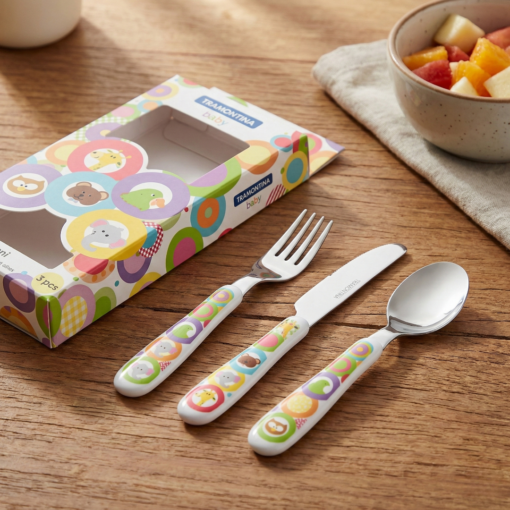 Jogo de Talheres Infantil em Aço Inox 3 Peças Tramontina