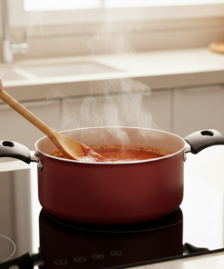 caçarola antiaderente com tampa vermelha