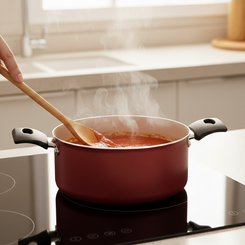 caçarola antiaderente com tampa vermelha