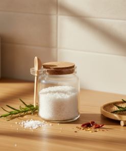 pote de vidro com colher bambu