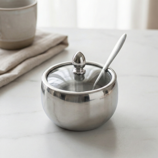 Pote Açucareiro 260ml com Colher e Tampa de Vidro