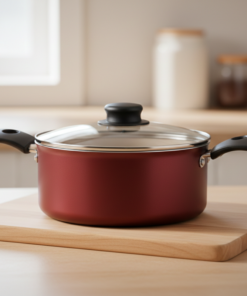 caçarola antiaderente com tampa vermelha